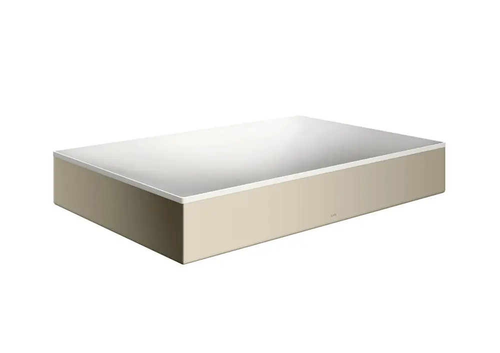 AXOR Waschbeckenaufsatz mit einem flachen, rechteckigen Design, in einer neutralen Farbe mit glatter Oberfläche. Kein Hahnloch oder Überlauf erkennbar.